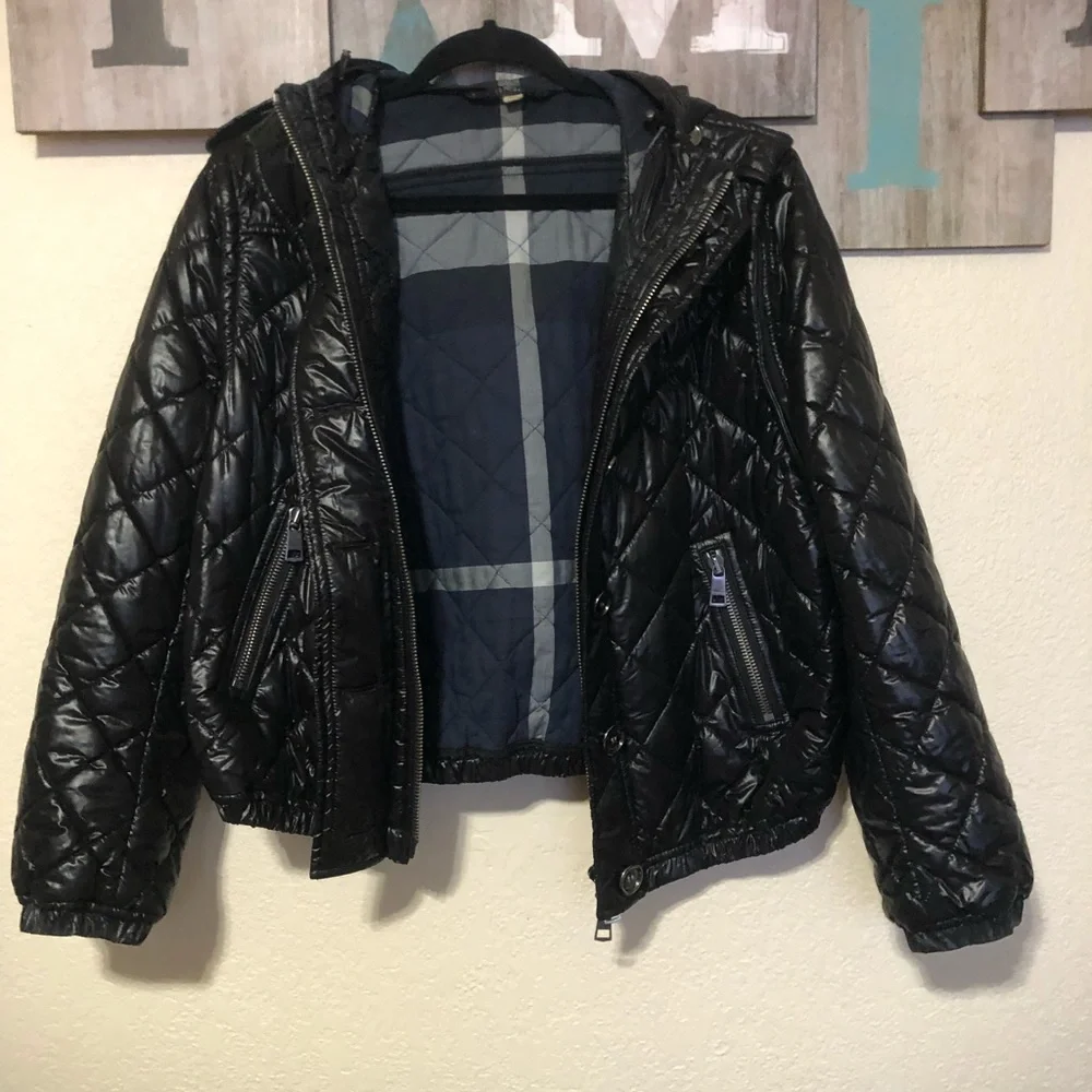 Burberry Womens Quilted Black Moto Jacket, size 12